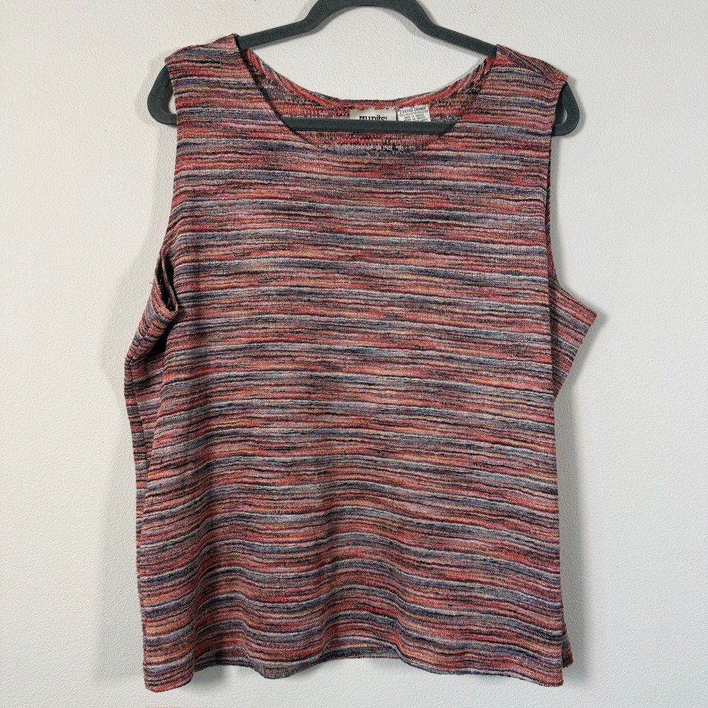Units Womens 2X Space Dye Knit Sleeveless Tank Top Multi-Color Scoop Neck